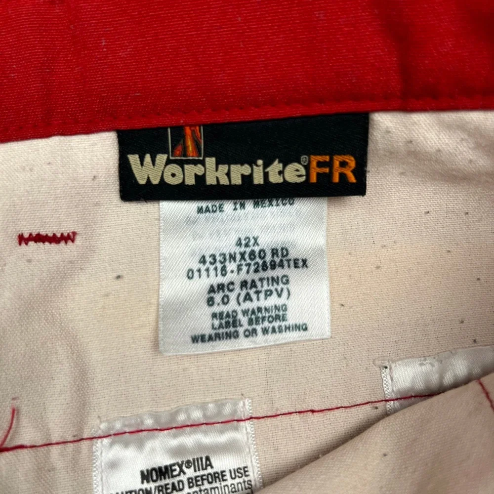 Workrite FR Red Nomex IIIA Fire Resistant Work Pants 42X 433NX60 RD Arc Rating 6